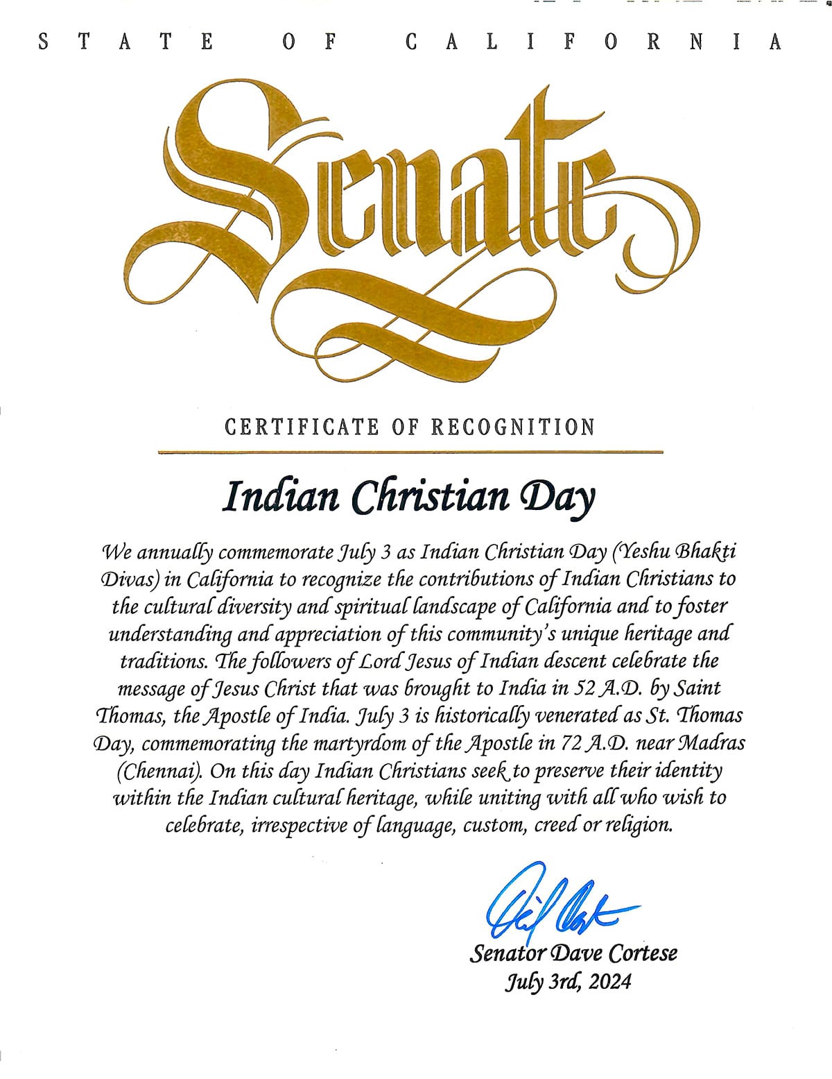 California Certificate of Recognition - ICD